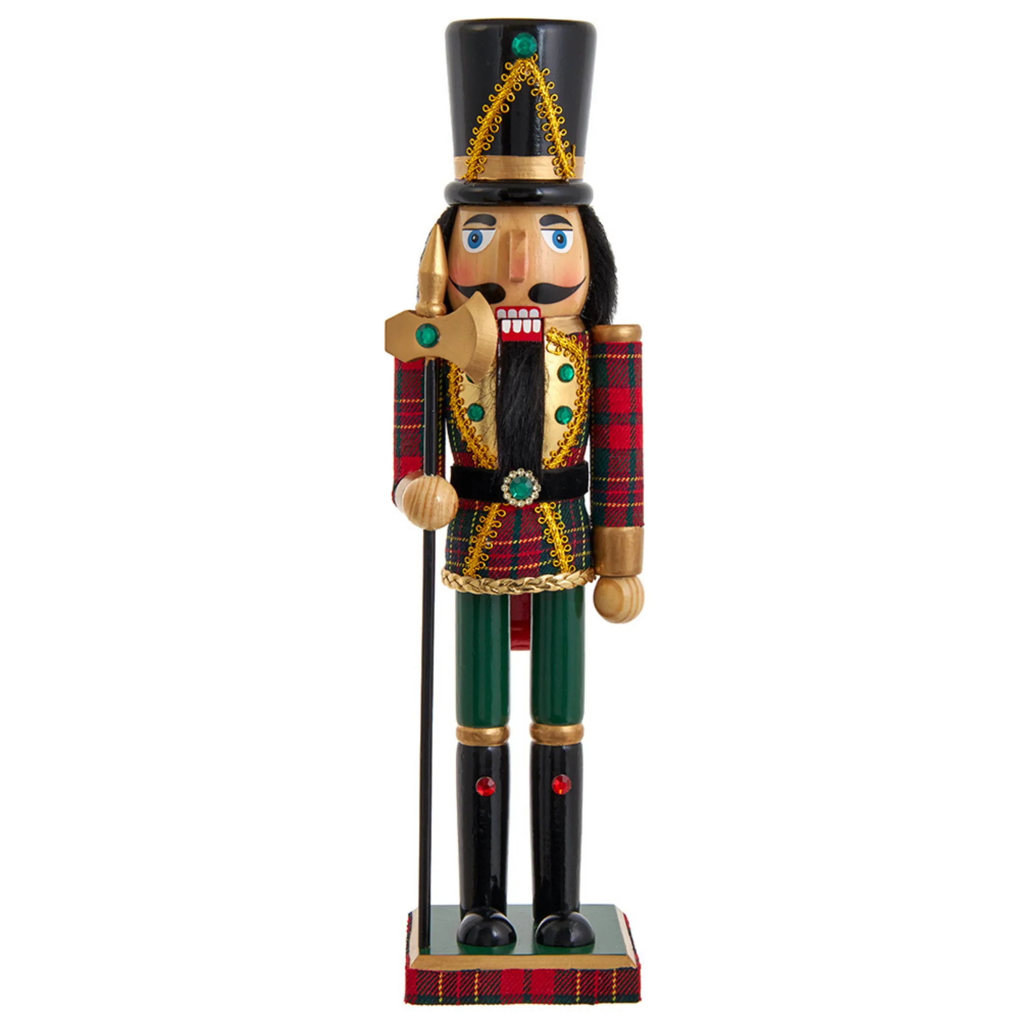 15" Green and Red Plaid Soldier Nutcracker