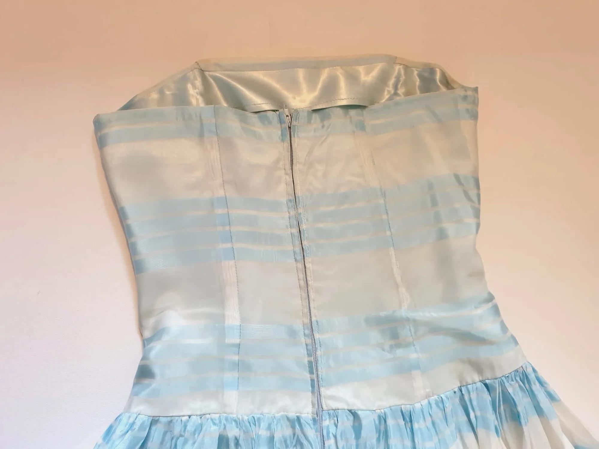 1950s Blue and White Strapless Dress - XS