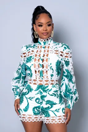 Alexandra Lace Romper || Green