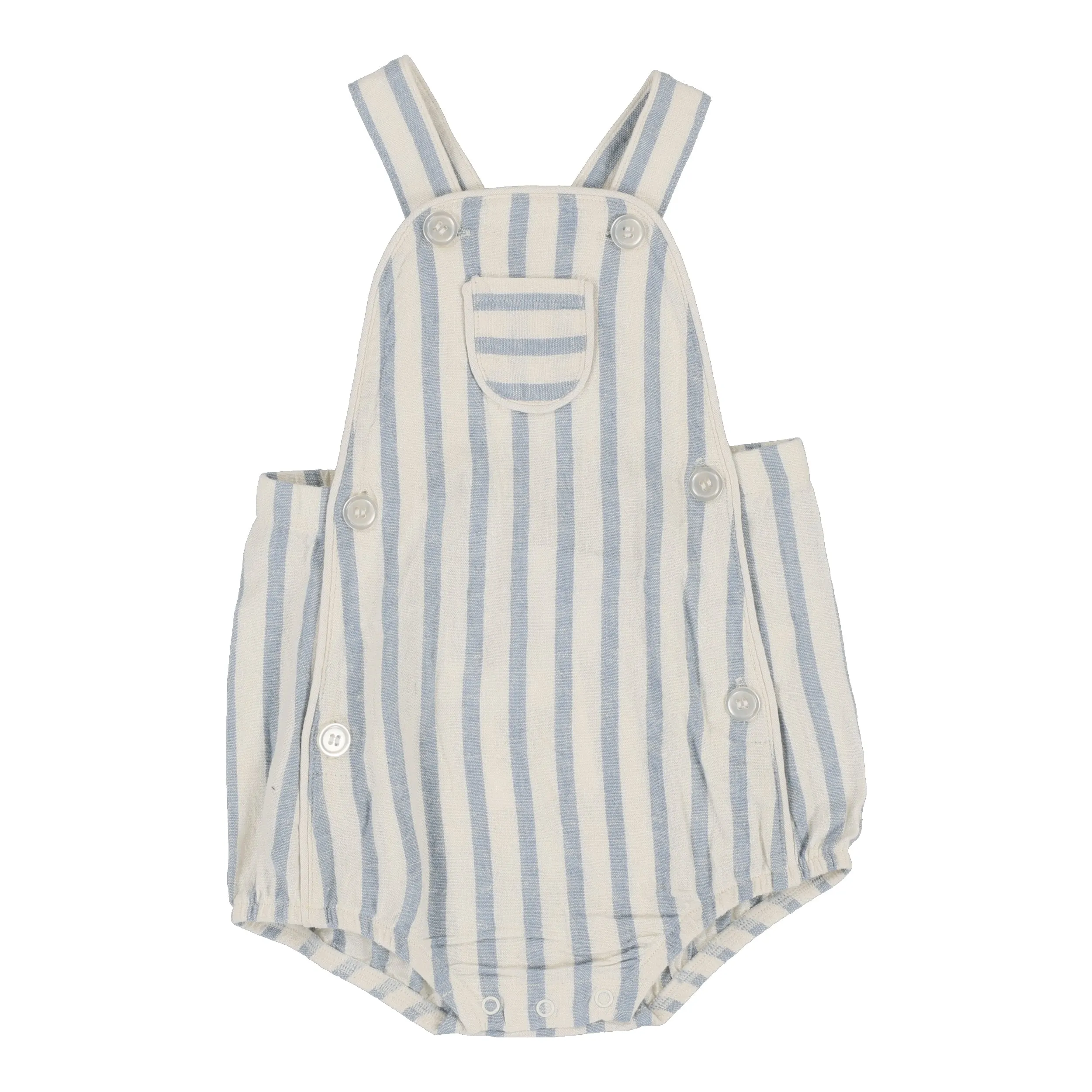 ANALOGIE BY LIL LEGS BLUE LINEN STRIPE POCKET ROMPER