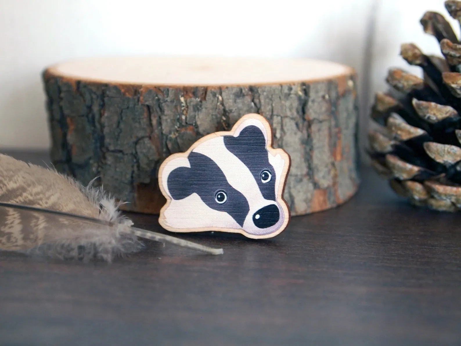 Badger wooden pin badge