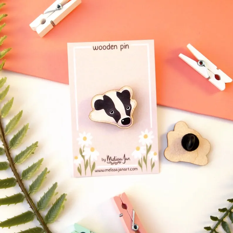 Badger wooden pin badge