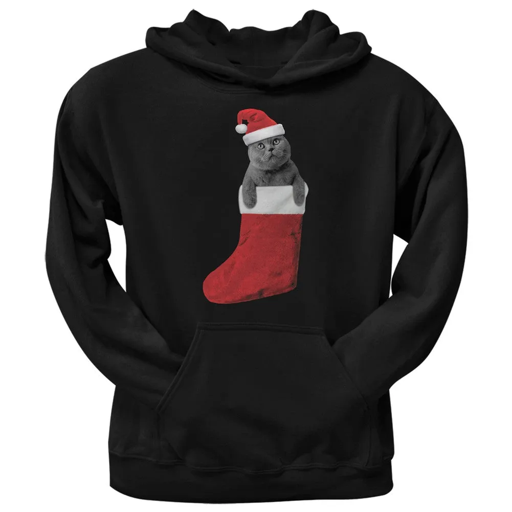 Christmas Stocking Cat Black Adult Hoodie