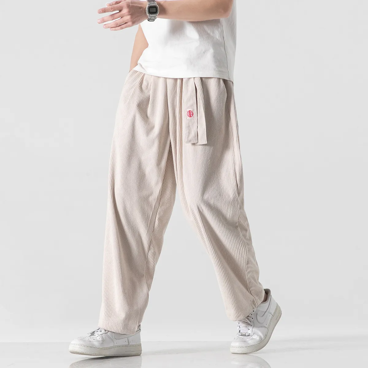 Corduroy Harem Pants Embroidered Belt - Japanese Style