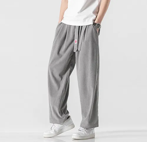 Corduroy Harem Pants Embroidered Belt - Japanese Style