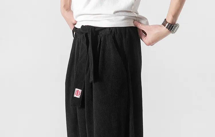 Corduroy Harem Pants Embroidered Belt - Japanese Style