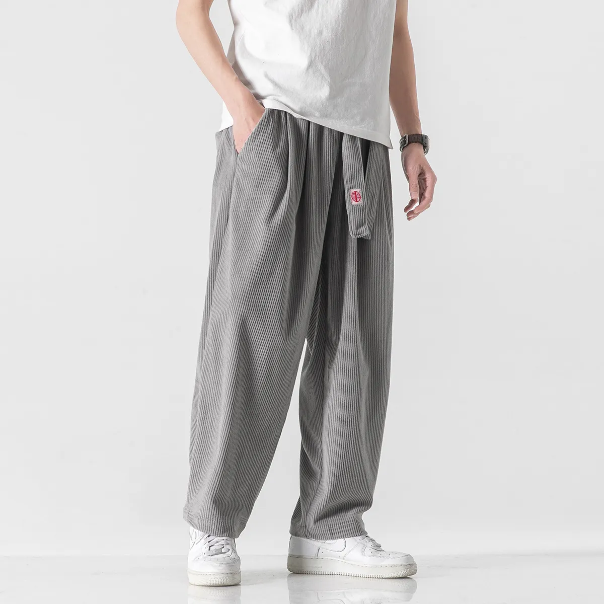 Corduroy Harem Pants Embroidered Belt - Japanese Style