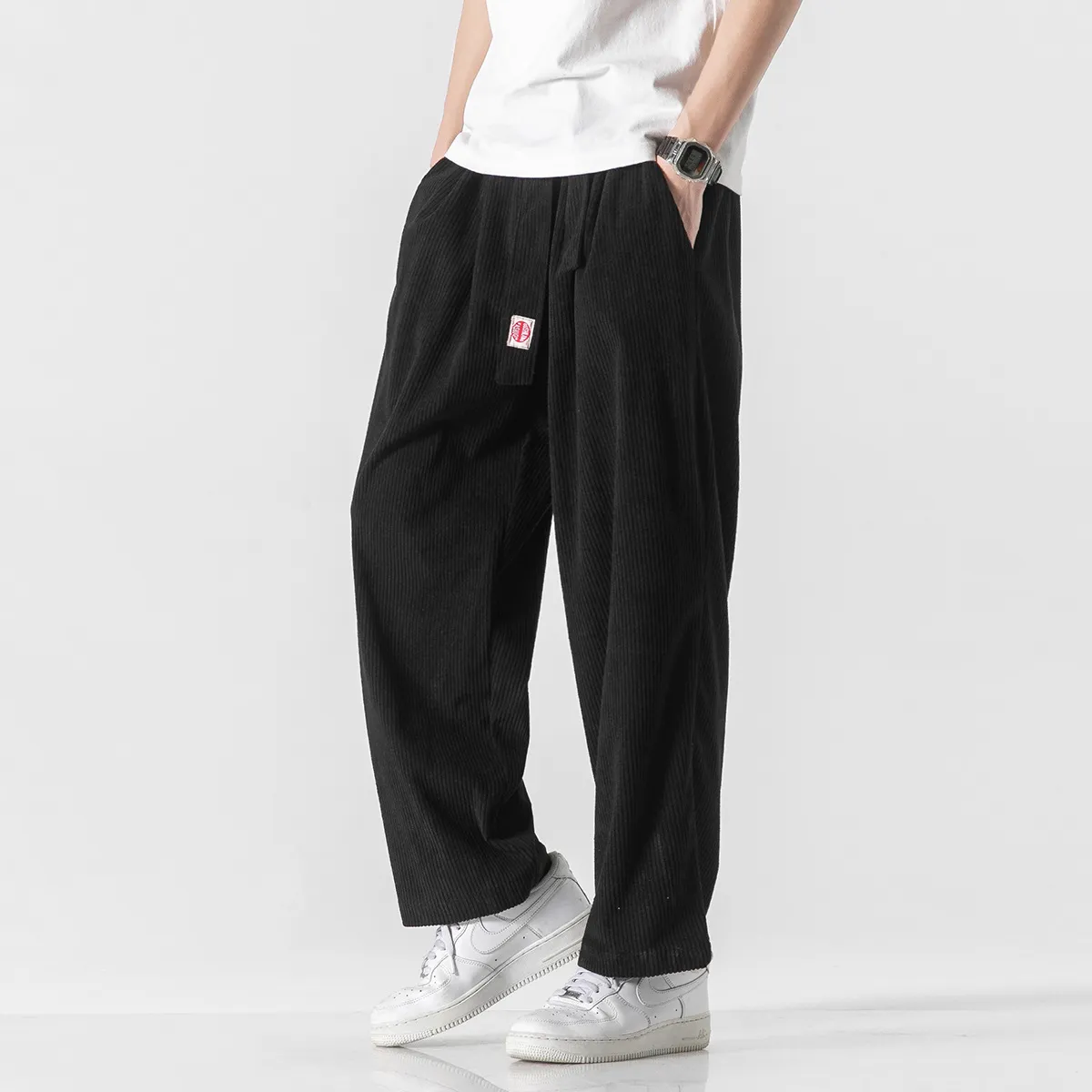 Corduroy Harem Pants Embroidered Belt - Japanese Style