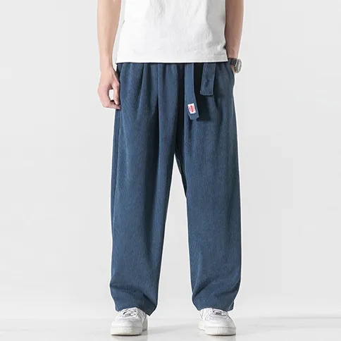 Corduroy Harem Pants Embroidered Belt - Japanese Style