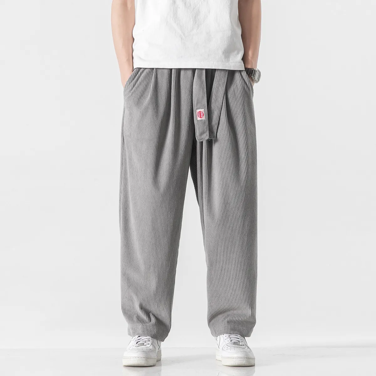 Corduroy Harem Pants Embroidered Belt - Japanese Style