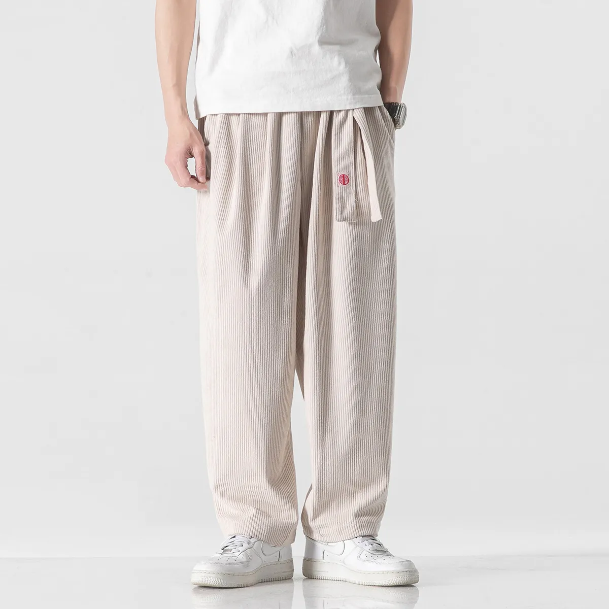 Corduroy Harem Pants Embroidered Belt - Japanese Style