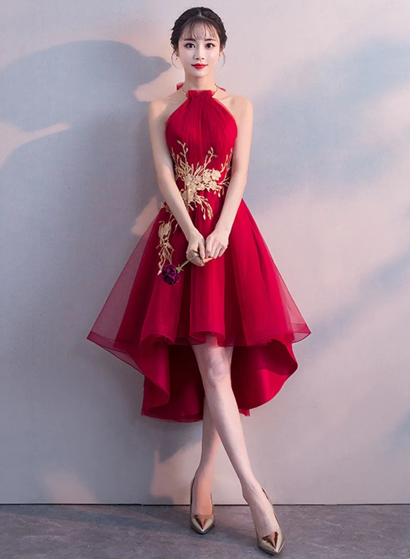 Cute Tulle Lace Short Prom Dress, A-Line Backless Evening Party Dress
