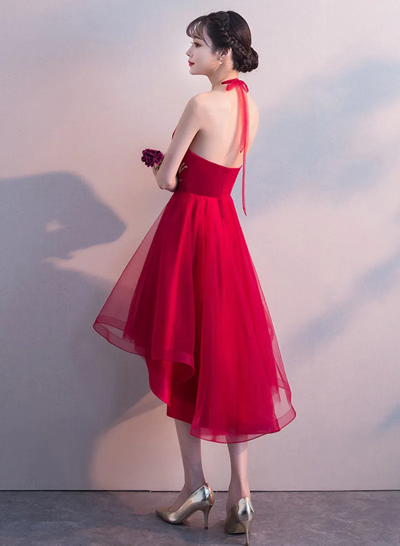 Cute Tulle Lace Short Prom Dress, A-Line Backless Evening Party Dress