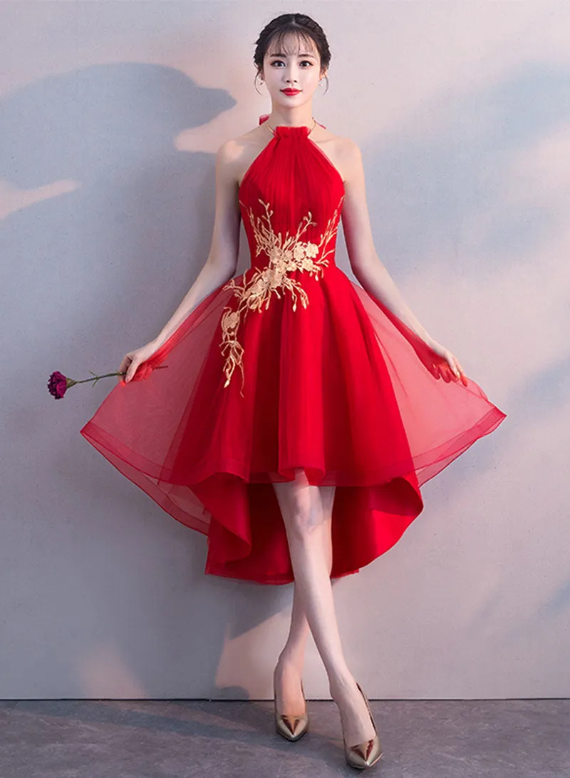 Cute Tulle Lace Short Prom Dress, A-Line Backless Evening Party Dress