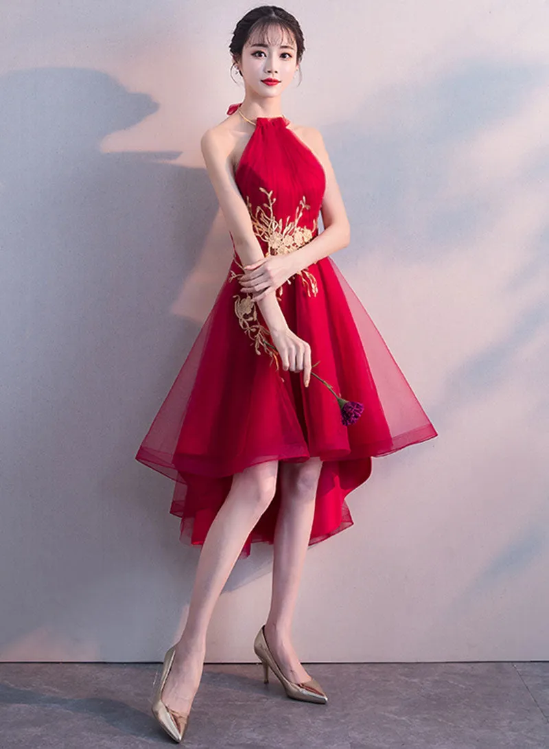 Cute Tulle Lace Short Prom Dress, A-Line Backless Evening Party Dress