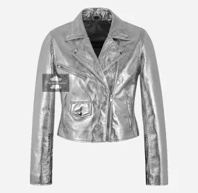 EMMA WATSON Style Jacket Fitted Ladies Silver Leather Jacket