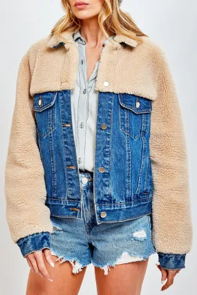 Faux Shearling and Denim Jacket