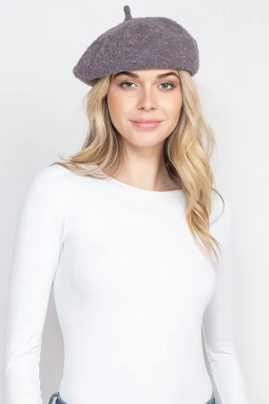 French Royalty Fleece Gray Beret Hat