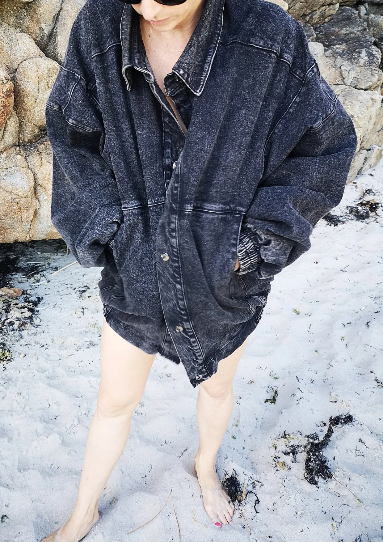 JACKET OVERSIZED - DENIM washed black