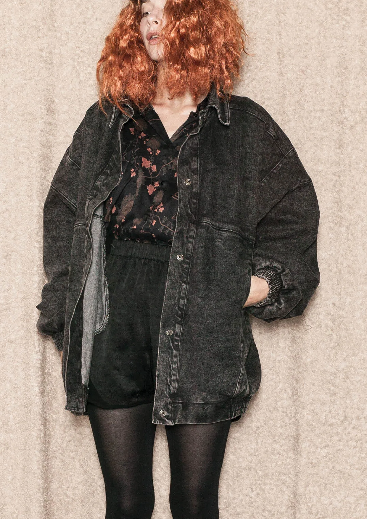 JACKET OVERSIZED - DENIM washed black