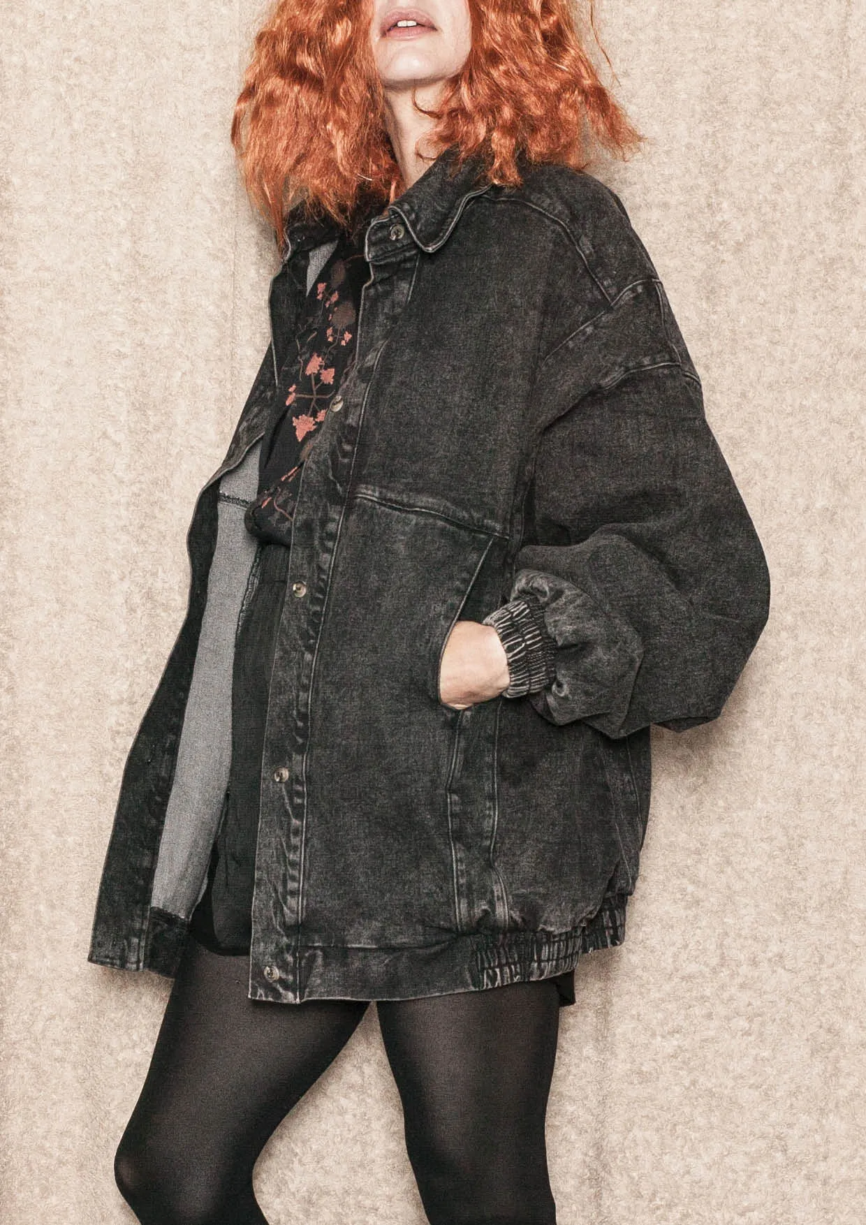 JACKET OVERSIZED - DENIM washed black