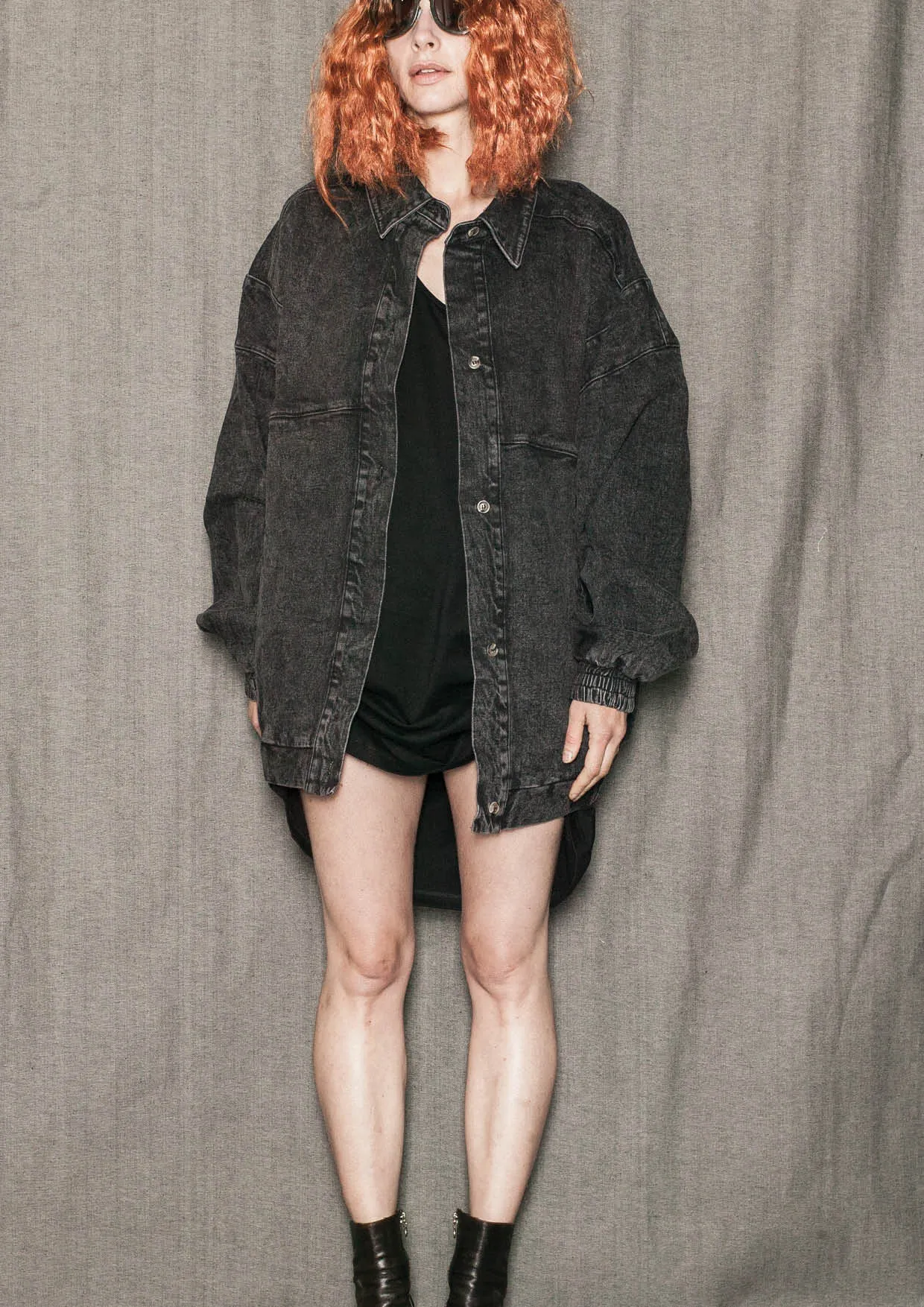JACKET OVERSIZED - DENIM washed black