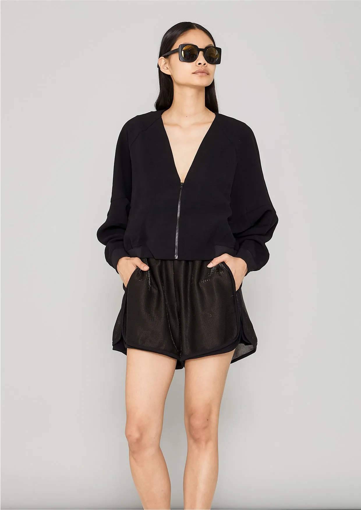 JACKET V-COLLAR - VINTAGE SAKURA CREPE black