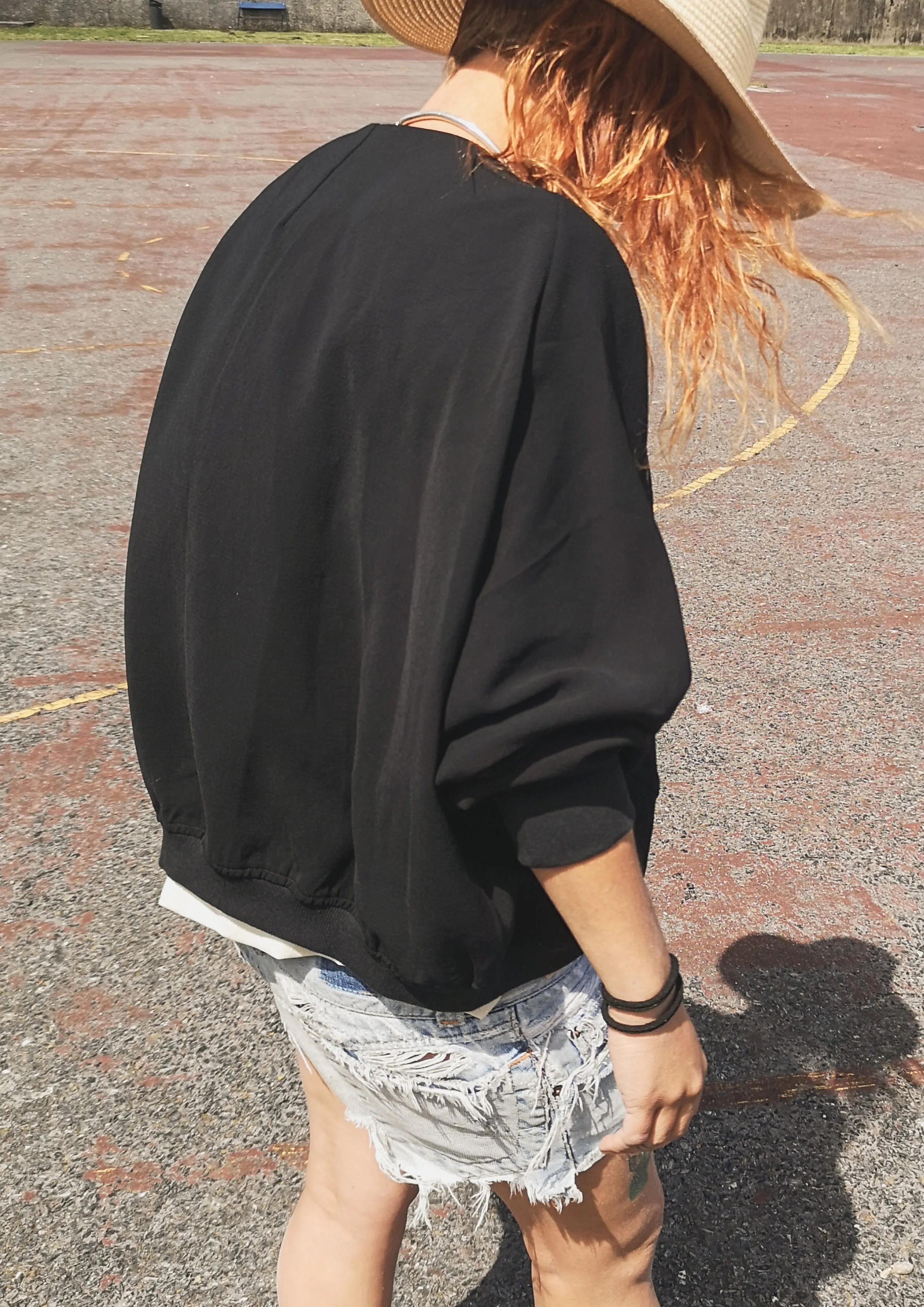 JACKET V-COLLAR - VINTAGE SAKURA CREPE black