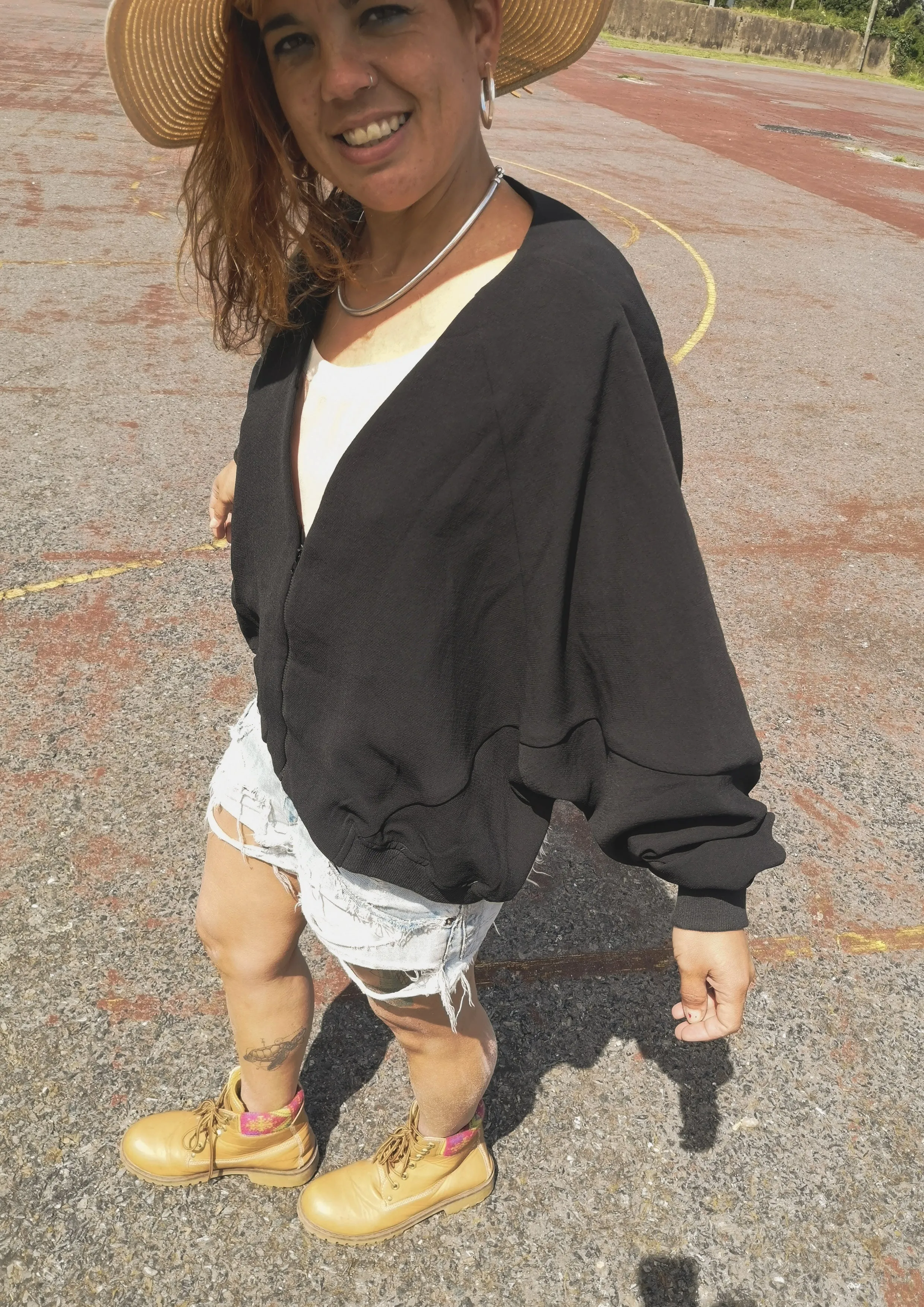 JACKET V-COLLAR - VINTAGE SAKURA CREPE black