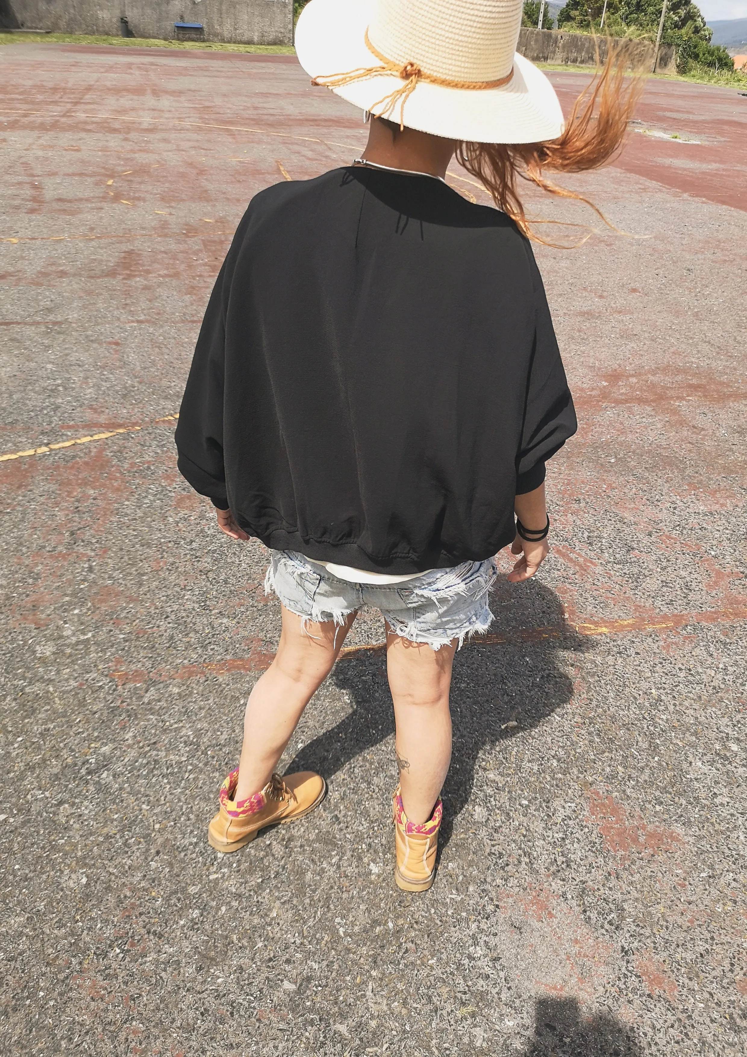 JACKET V-COLLAR - VINTAGE SAKURA CREPE black