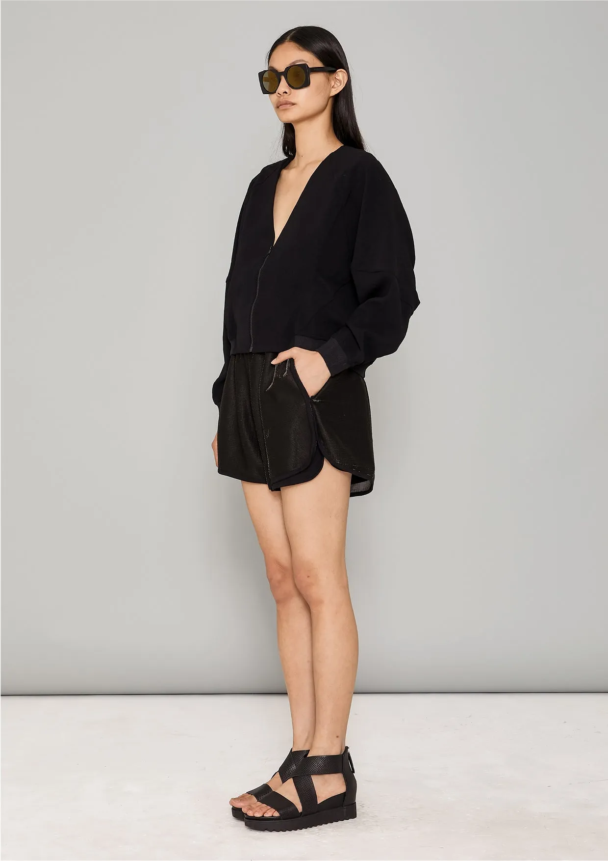 JACKET V-COLLAR - VINTAGE SAKURA CREPE black