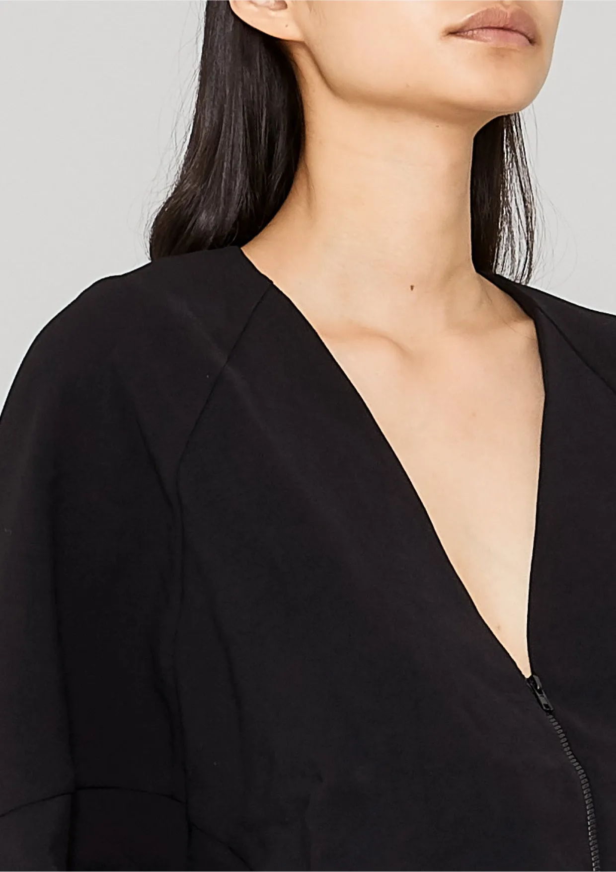 JACKET V-COLLAR - VINTAGE SAKURA CREPE black