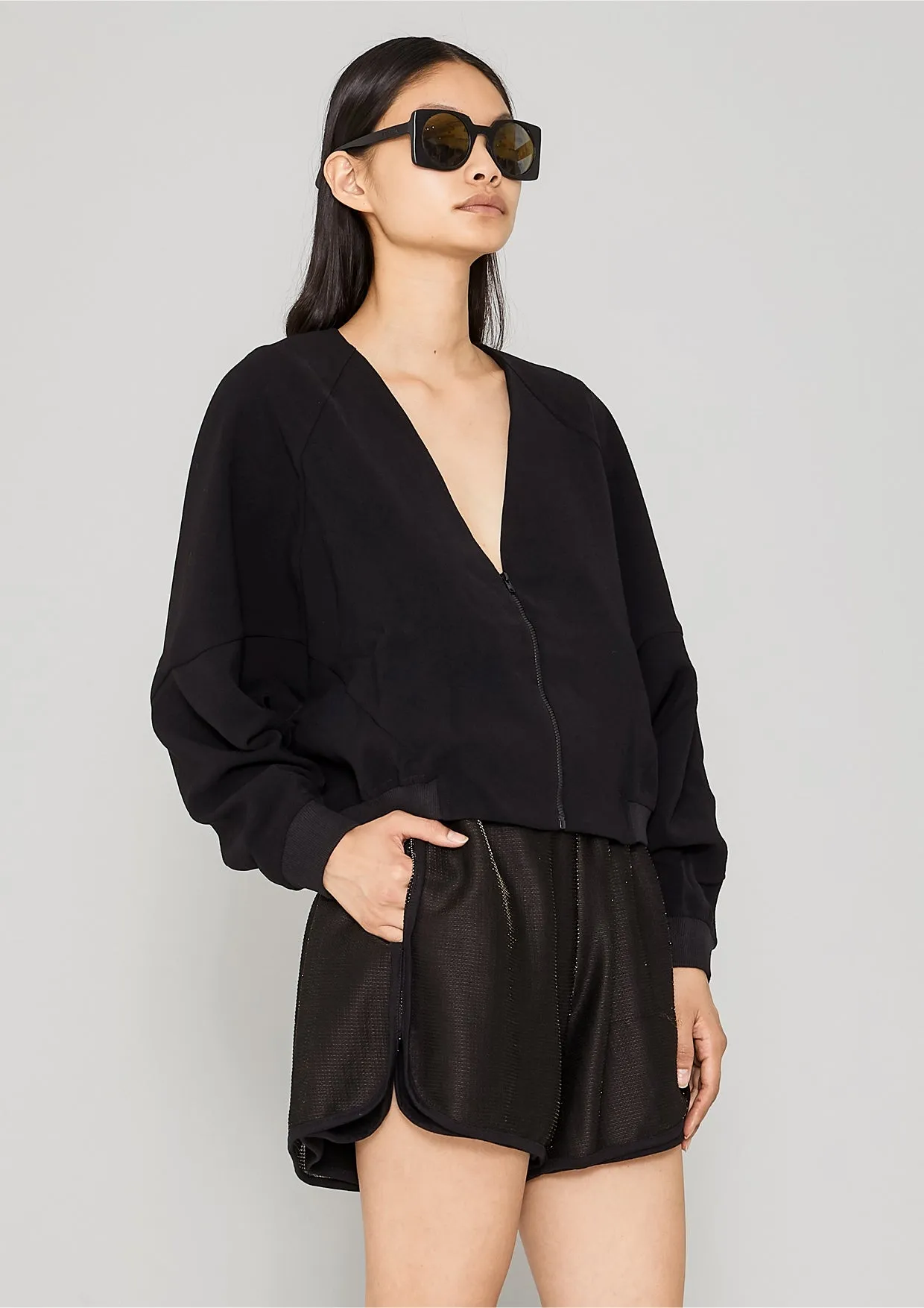 JACKET V-COLLAR - VINTAGE SAKURA CREPE black