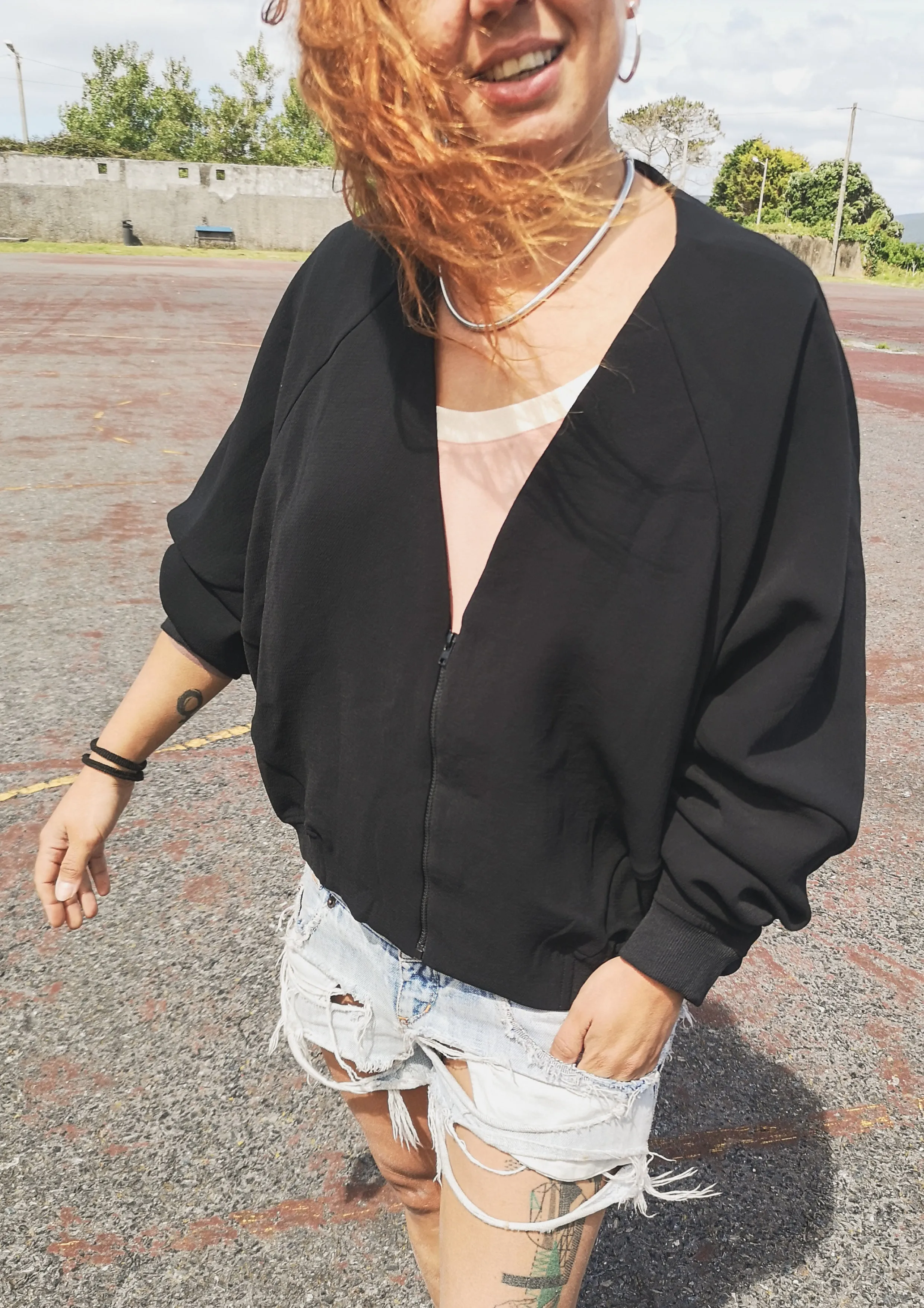 JACKET V-COLLAR - VINTAGE SAKURA CREPE black
