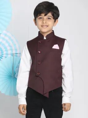 Jashvi Boys Maroon Solid Satin Nehru Jacket