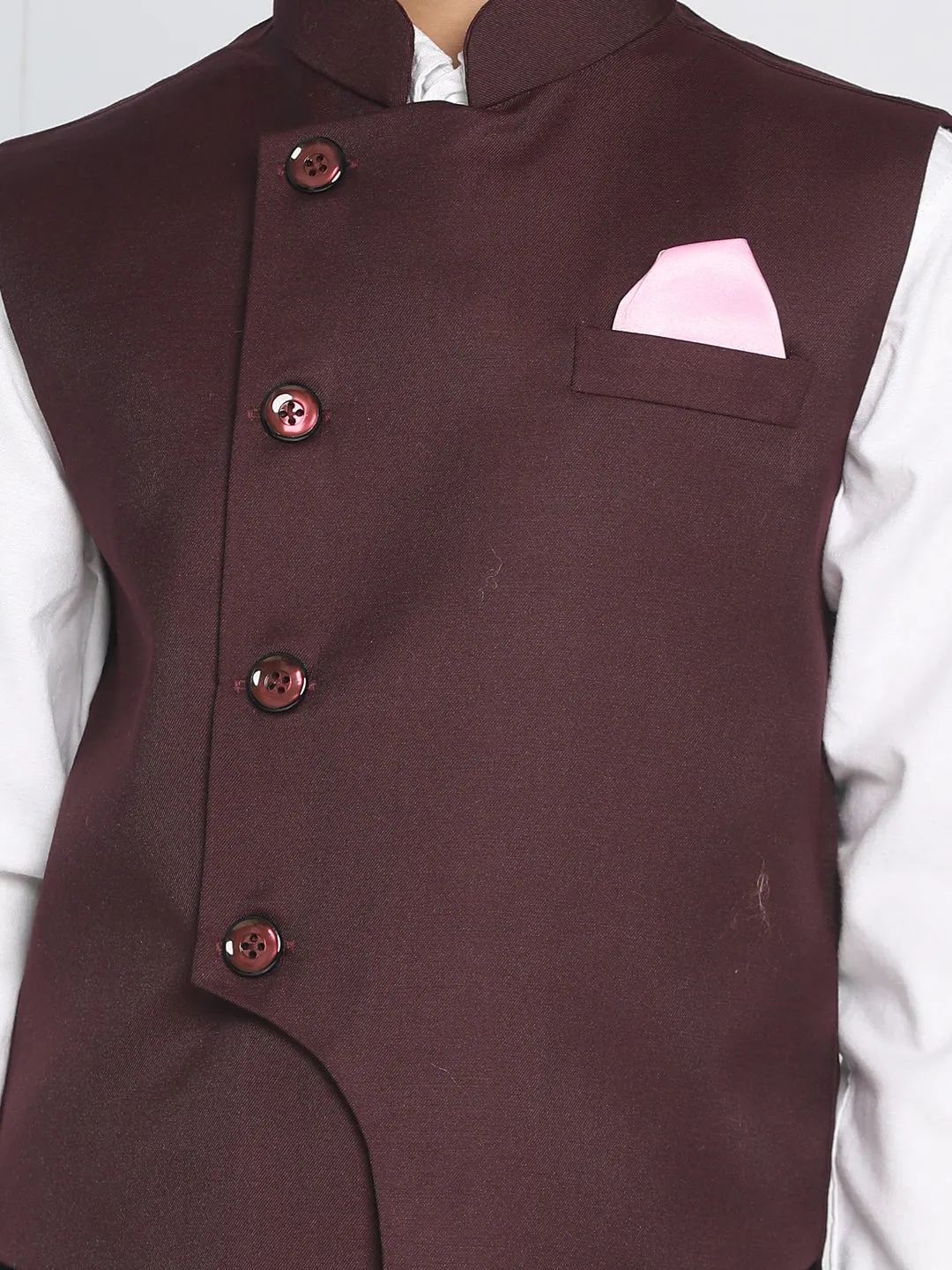 Jashvi Boys Maroon Solid Satin Nehru Jacket
