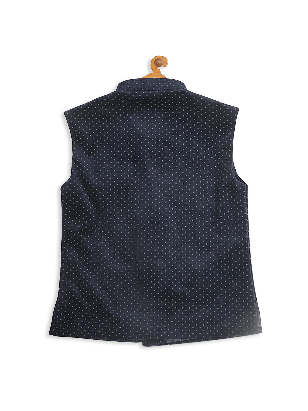 Jashvi Boys Navy Blue & White Printed Velvet Nehru Jacket