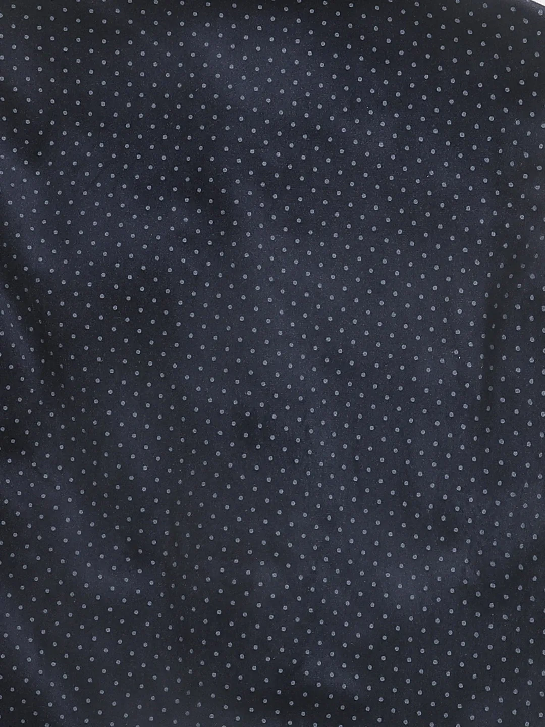 Jashvi Boys Navy Blue & White Printed Velvet Nehru Jacket