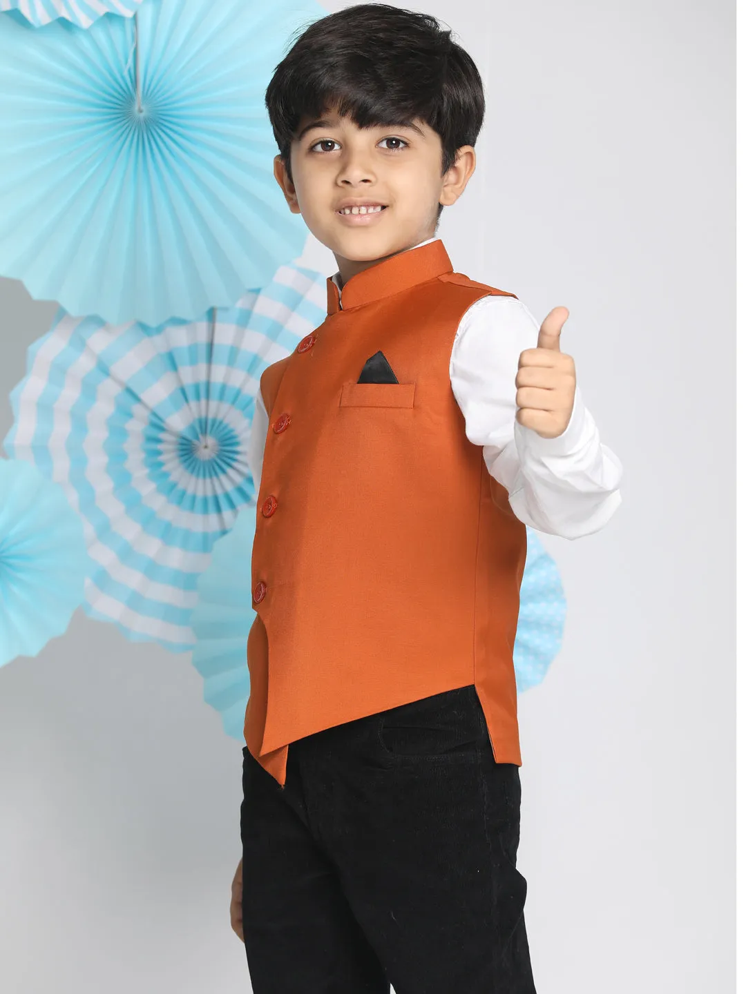 Jashvi Boys Orange Solid Satin Nehru Jacket