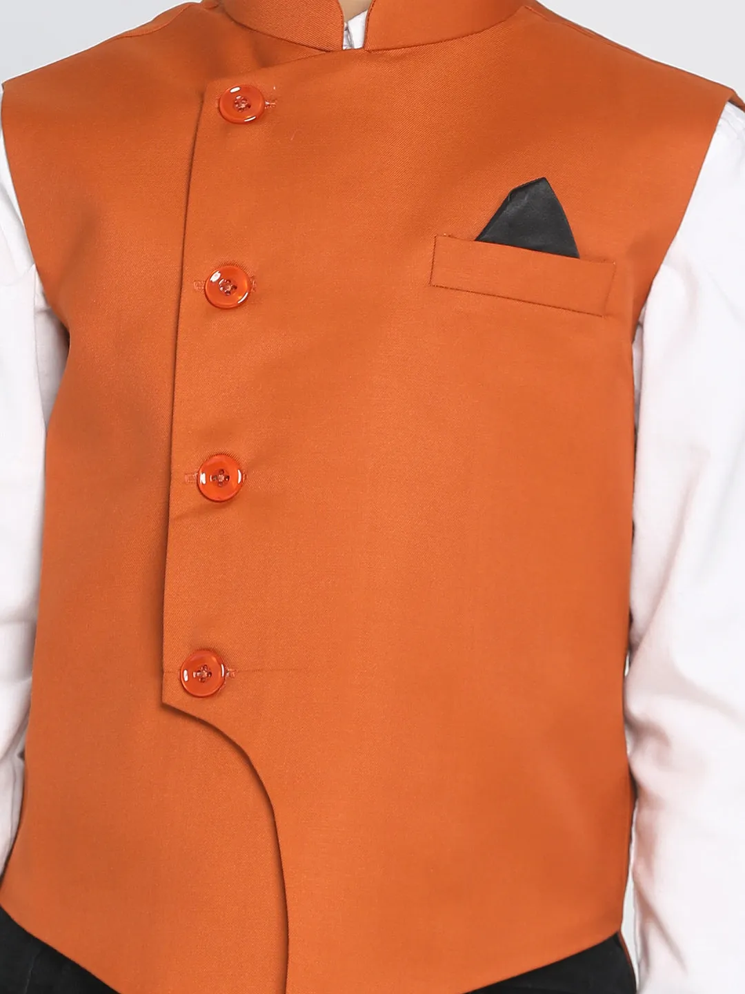 Jashvi Boys Orange Solid Satin Nehru Jacket