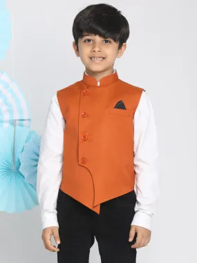 Jashvi Boys Orange Solid Satin Nehru Jacket