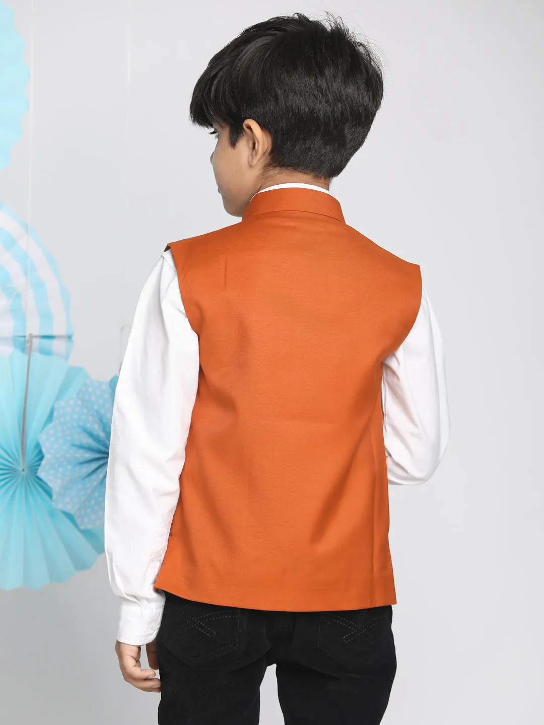 Jashvi Boys Orange Solid Satin Nehru Jacket