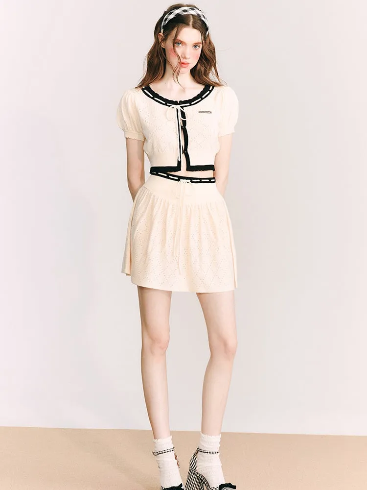 Knitted Short Cardigan & A-Line Skirt
