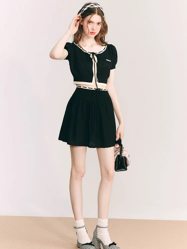 Knitted Short Cardigan & A-Line Skirt