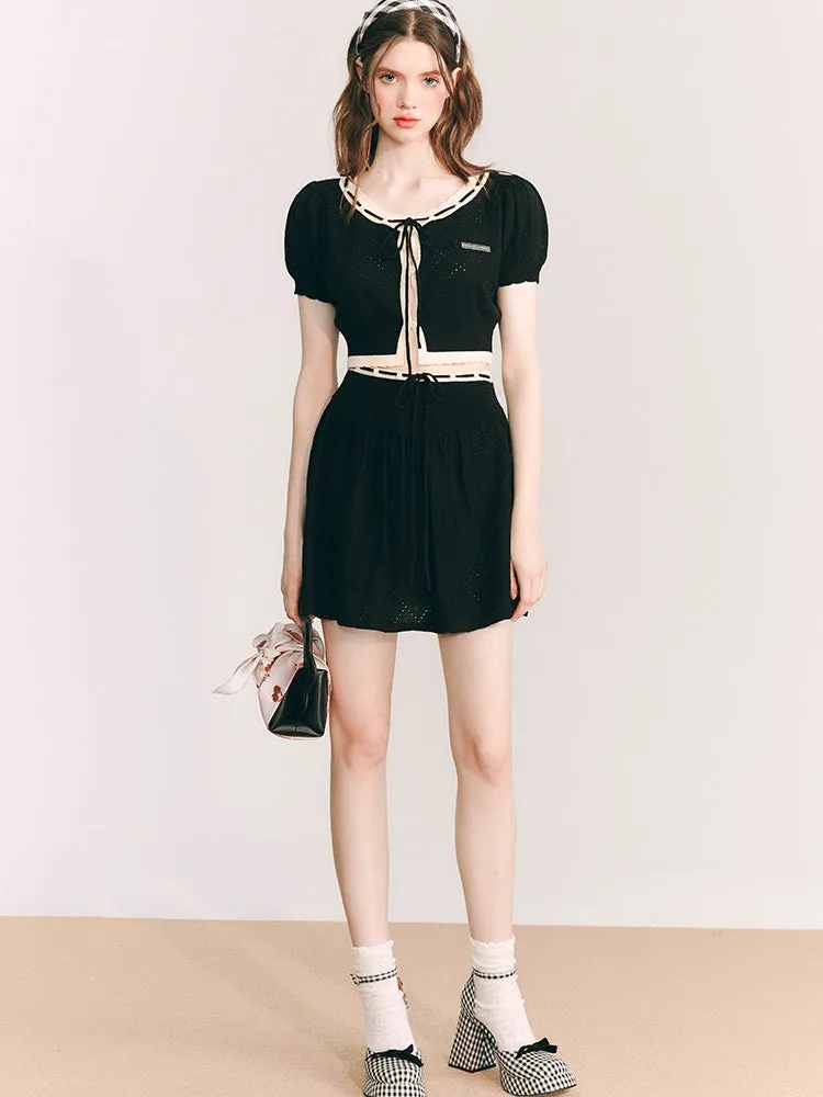 Knitted Short Cardigan & A-Line Skirt