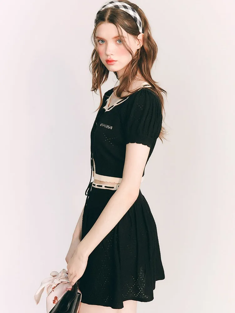 Knitted Short Cardigan & A-Line Skirt