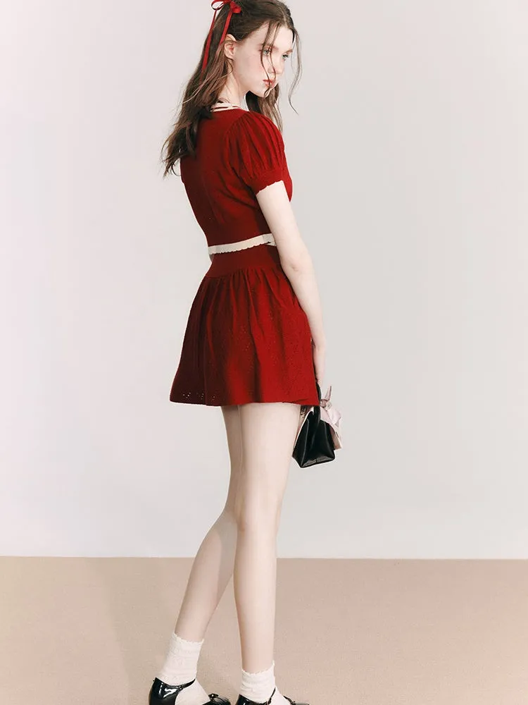 Knitted Short Cardigan & A-Line Skirt