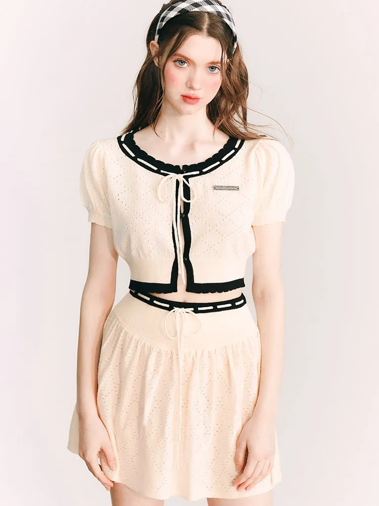 Knitted Short Cardigan & A-Line Skirt