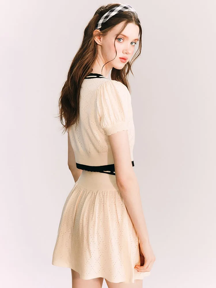 Knitted Short Cardigan & A-Line Skirt