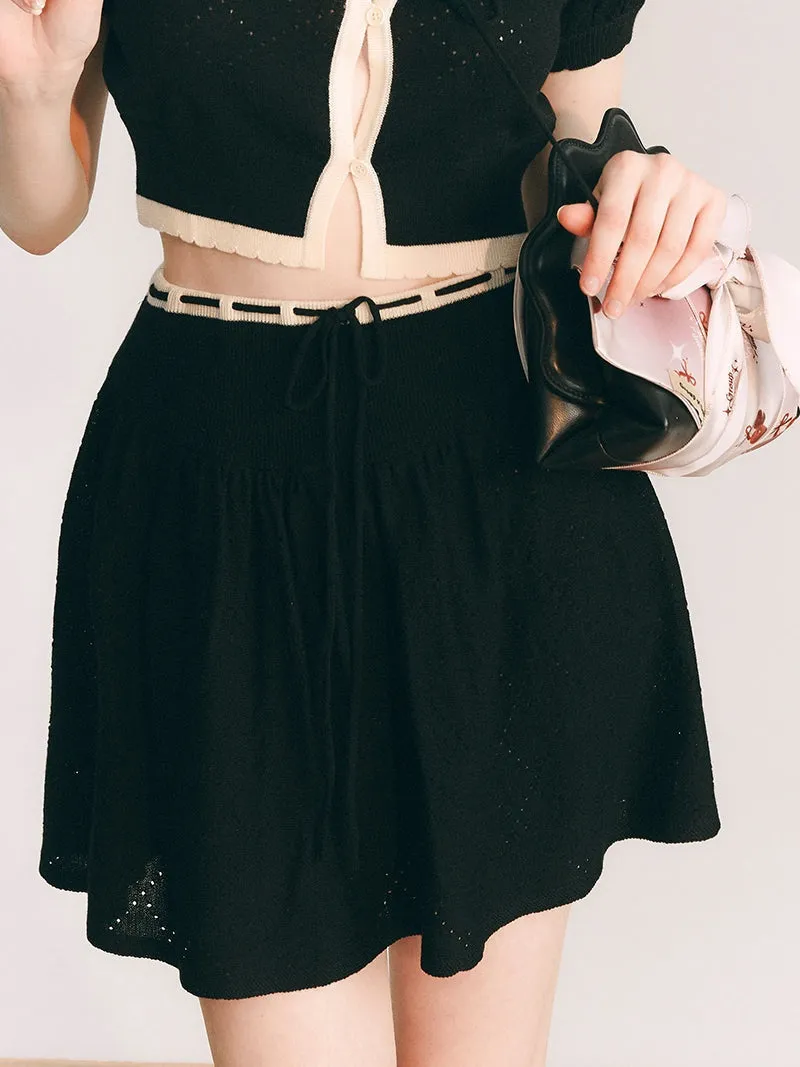 Knitted Short Cardigan & A-Line Skirt